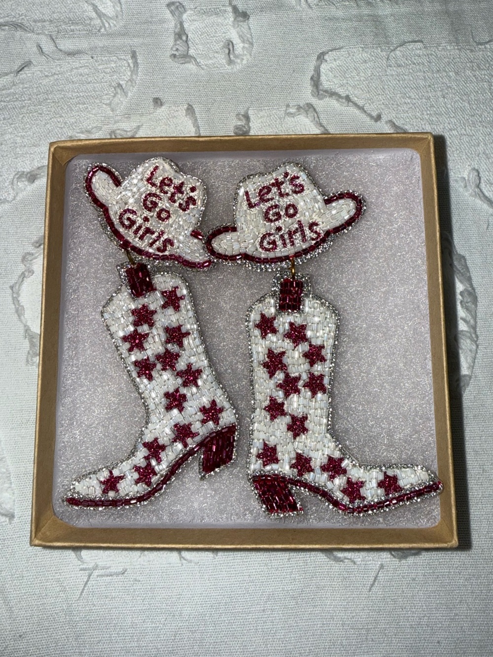 Women's Pink & White Star Cowboy Boot Earrings - Let's Go Girls